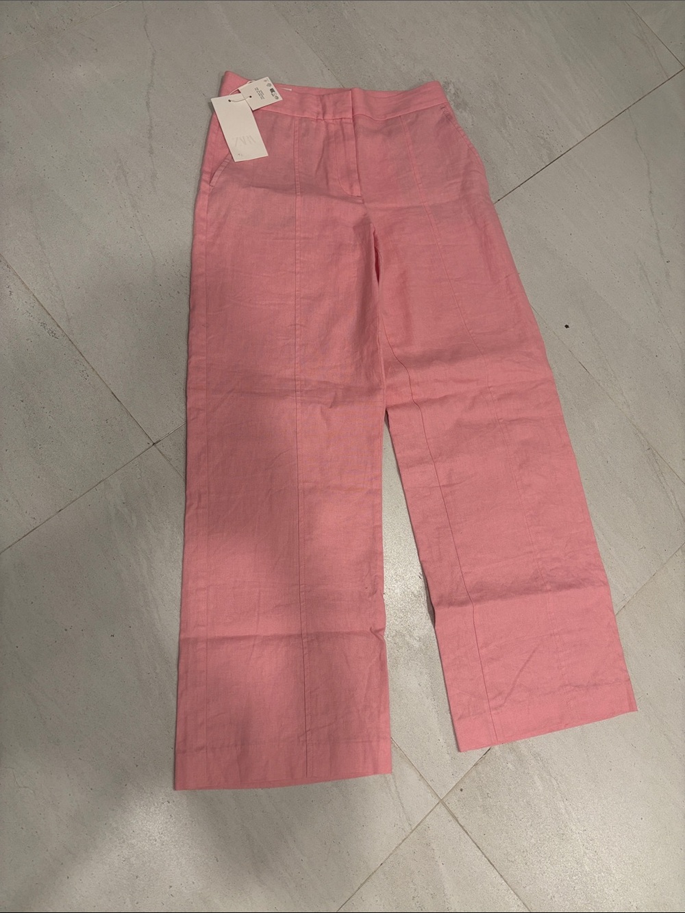 Zara Pink Wide-Leg Linen Trousers